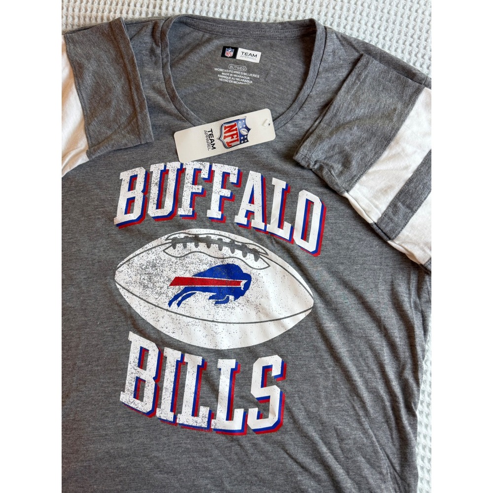 Buffalo Bills Women XL Shirt NWT NFL Team Apparel Gray 3/4 Sleeve Graphic Tee